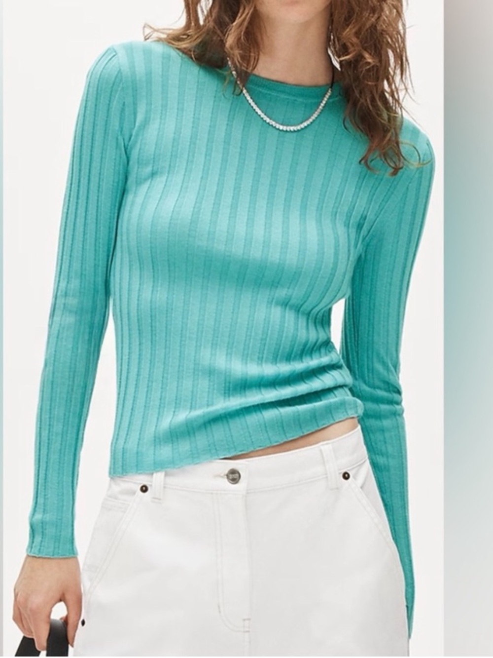 J. Crew Merino Wool Wide-Ribbed Aegean Teal Crewneck longsleeve Top 2026 New M
